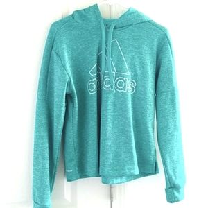 ADIDAS Women’s Drawstring Cropped Logo Hoodie in Teal